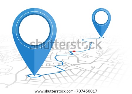 GPS. pin dropping point to point with path on street blue color.vector illustration