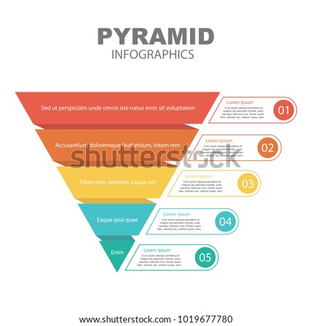 Pyramid Infographics. Funnel business pyramid with 5 charts