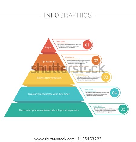 Pyramid Infographics template with 5 options and charts. Vector eps10 illustration.