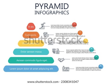 Pyramid Infographics. Funnel business pyramid with 6 charts