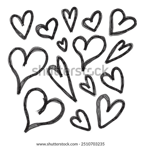 Set of handdrawn hearts. Handdrawn rough marker hearts isolated on white background. Vector illustration for your graphic design.