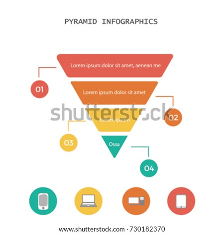 Infographic colorful pyramid inverted with 4 floors and icons.