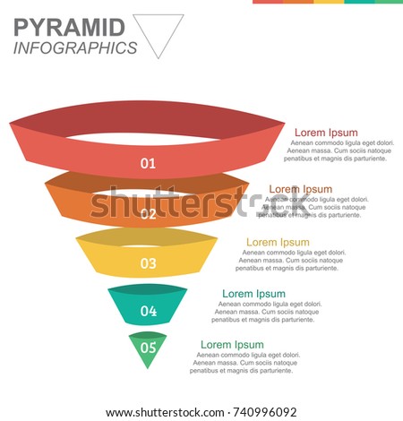 Infographic colorful pyramid inverted with 5 floors and icons