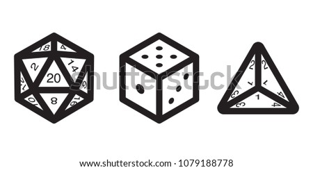 Multi Sided Dice Outline Icons with Numbers