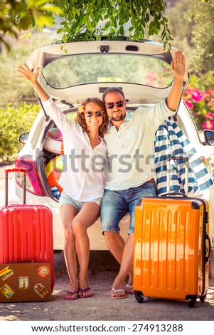 Couple going on summer vacation. Car travel concept