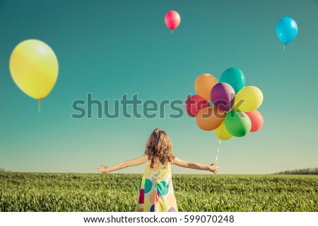 Image, Stock Photo happy child with balloons in the field