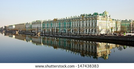 View of Hermitage museum (The Winter Palace) from Neva river, St. Petersburg,  Russia