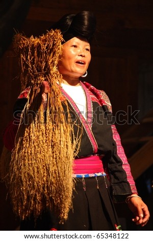 LONGJI, CHINA - SEPTEMBER 20: The Long Hair Women Show in Longji Yao Village, China on September 20, 2010