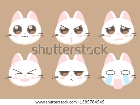 White Cat emoji vector,Cute cat cartoon,Character cat illustration,Face cat set