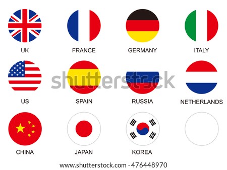 national flag circle icon set