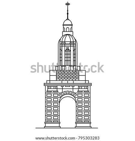 Bell tower of Irish college line icon. Outline symbol of popular attraction in Dublin, capital of Ireland. Old european building in thin linear style for tourist guides, posters, cards.