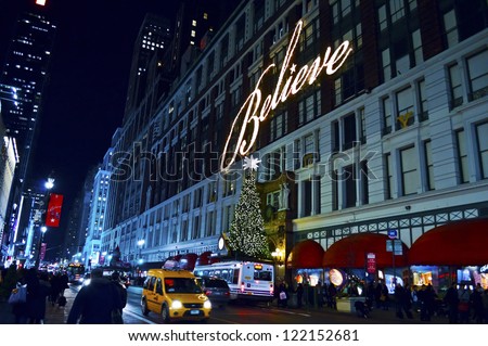 NEW YORK - DECEMBER 14: Macy\'s located in Herald Square as seen during the holidays on December 14, 2012 in New York City.