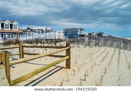 Beach homes along the coast in Surf City on Long Beach Island in New Jersey.