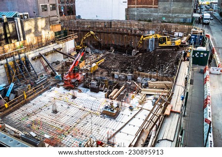 NEW YORK-OCTOBER 20: A work site of a building foundation along the High Line Park on October 20, 2014 in New York City.
