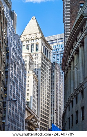 A look at some of the buildings on Wall St. in New York City.