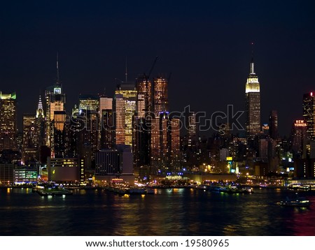 New York, NY-Sept.16th 2008: A current night time view of the New York City skyline as seen from Weehawken, NJ.