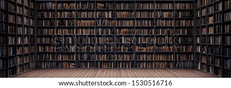 Bookshelves in the library with old books 3d render 3d illustration Foto stock © 