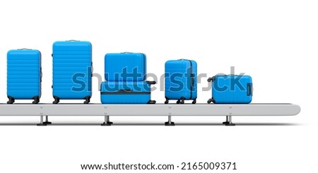 Airport luggage conveyor belt, manufacture line or baggage claim area with suitcases on white background. 3d render of travel vacation concept. ストックフォト © 