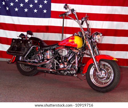 Chopper Motorcycle In Front Of American Flag Stock Photo 10919716 ...