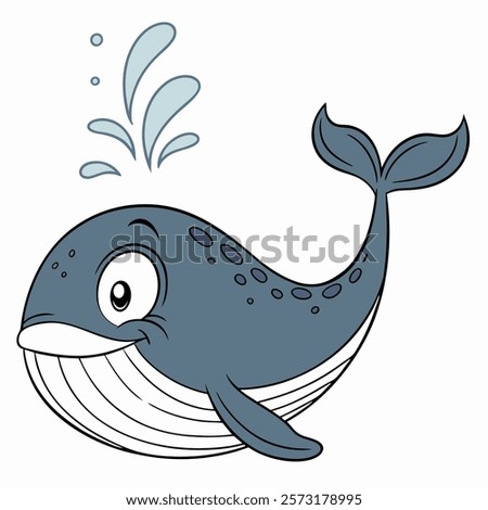 Cute cartoon whale isolated on white background. Side view. Vector illustration.