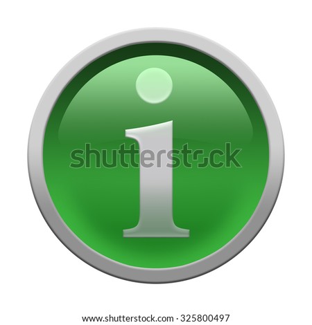 Glossy round info button / sign with shadow isolated over white background