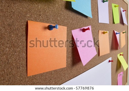 Cork office notice board with blank colorful sticker notes macro shot background Foto stock © 