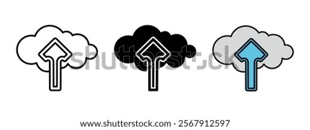 Cloud upload icon. Evaporation symbol. Arrow up with cloud vector illustration. Online data storage. Computer database cloud backup. Vintage web interface hosting pictogram. Network data transfer sign