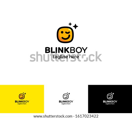 Emoji Blink Boy Logo. Blink boy logo is positive emoji with squared head;)