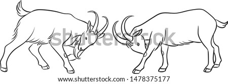 Butting goats in contours. Vector illustration. EPS8