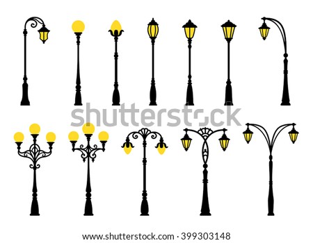 Decorative stylized streetlights silhouettes. EPS8