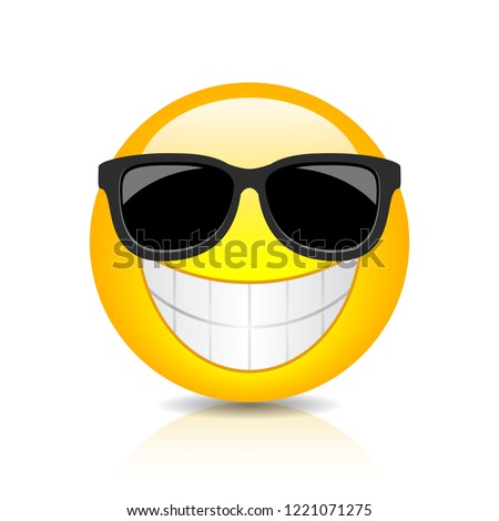 Cool happy emoji with sunglasses on white background