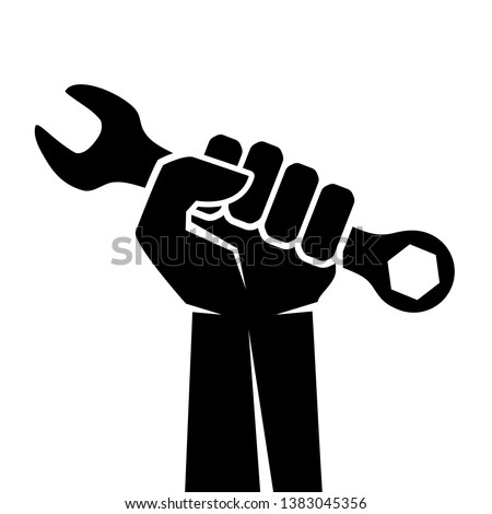 Hand with wrench vector icon isolated on white background