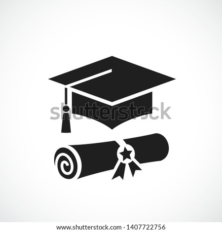 Mortarboard and academic diploma vector icon on white background