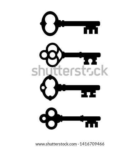 Old ornate key vector icon set isolated on white background