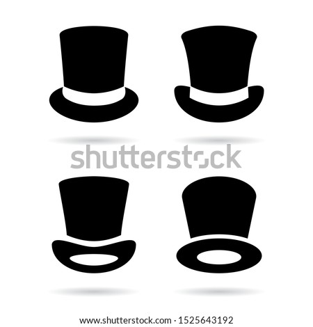 Old style black top hat icons isolated on white background