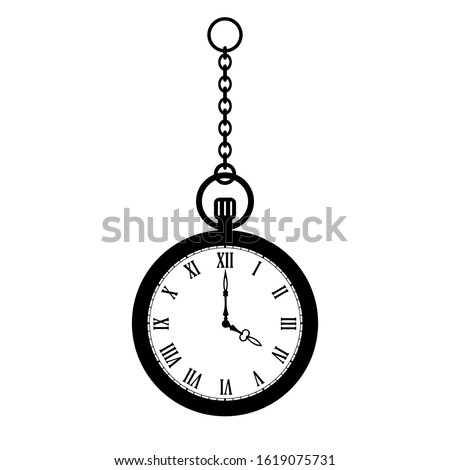Pocket watch with chain vector icon isolated on white background