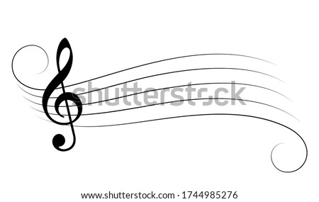 Music staff and treble clef vector cartoon on white background