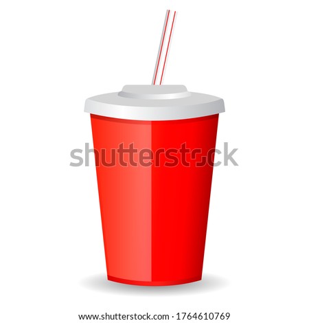 Red paper cup for cold drink, vector illustration on white background