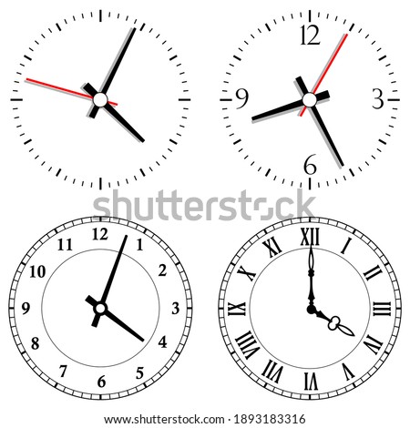 Clock face icons set, vector illustration on white background