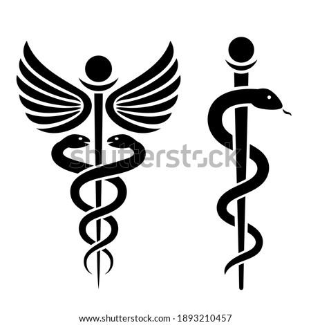 Medical snake vector icon, Rod of Asclepius sign on white background