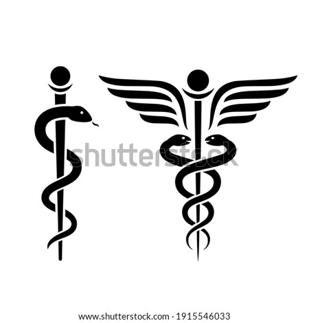 Snake medical icon, caduceus vector sign isolated on white background