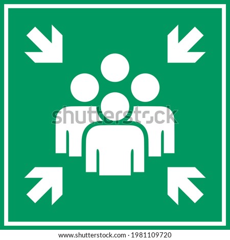 Assembly point vector signboard isolated on white background, evacuation meeting place sign