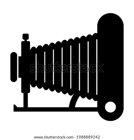 Retro oldschool folding photo camera vector icon on white background, abstract clip art design element