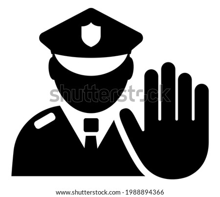 Security control symbol, police officer vector pictogram isolated on white background, abstract uniform policeman person, security concept