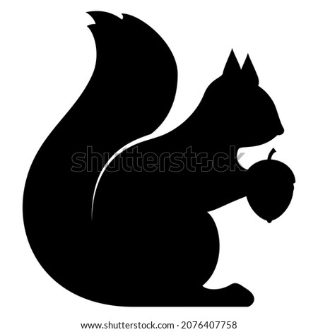 Squirrel with acorn vector silhouette icon on white background