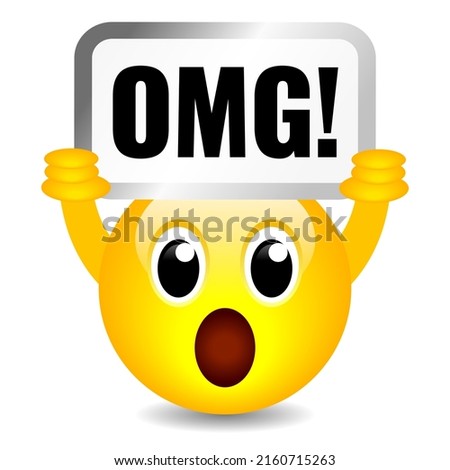 Surprised emoji cartoon with OMG sign, vector illustration on white background, oh my god concept
