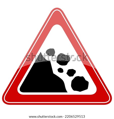 Land slide warning vector red sign isolated on white background