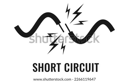 Short circuit vector icon isolated on white background, flat design illustration of electrical short circuit