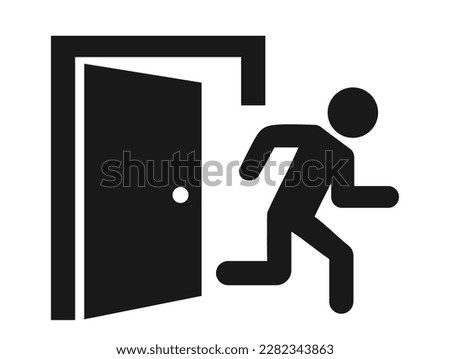 Door exit sign, escape vector pictogram on white background
