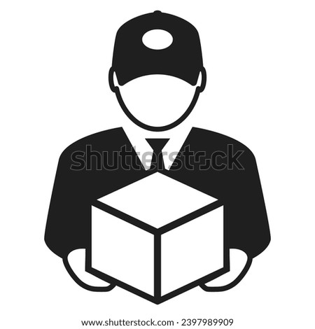 Delivery man icon, courier vector pictogram isolated on white background. Flat illustration of home express delivery service, courier person with baseball cap and uniform, business clip art